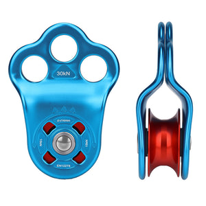 Portable 30KN 7075 Aluminum Alloy Single Pulley Built-in Ball Bearing 3-Hole Outdoor Rock Climbing Pulley