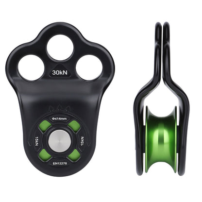 Portable 30KN 7075 Aluminum Alloy Single Pulley Built-in Ball Bearing 3-Hole Outdoor Rock Climbing Pulley