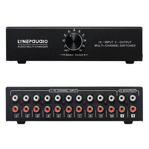 LYNEPAUAIO B002 RCA Audio Switcher 10 Input 2 Output Stereo Signal Selector Passive Lossless