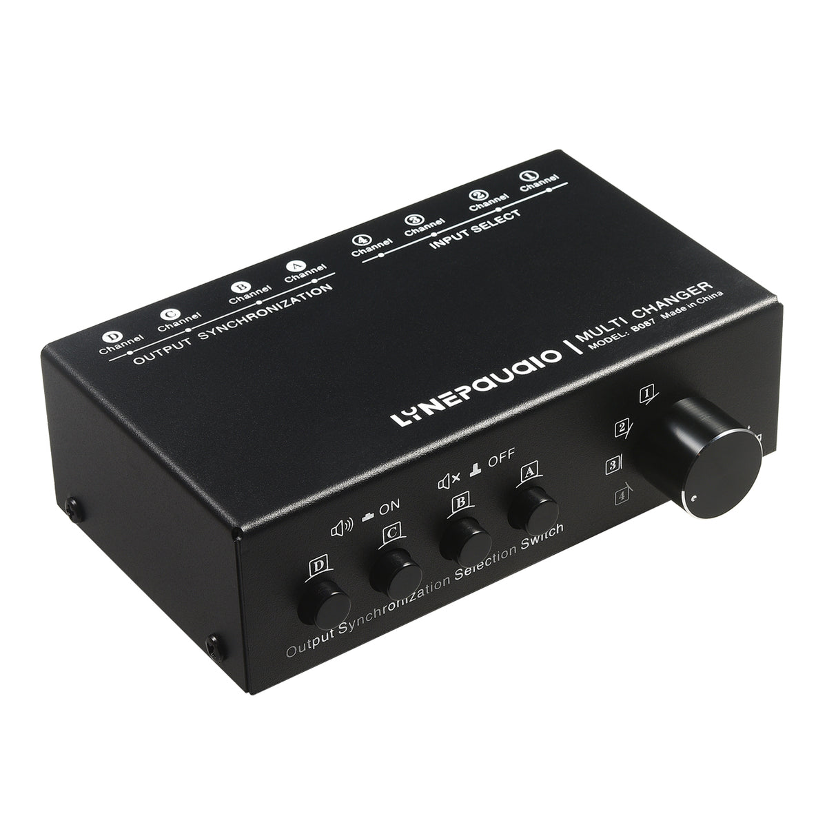 LYNEPAUAIO B087 4 In 4 Out RCA Audio Switcher Headphone Speaker Selector Synchronized Output