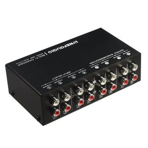 LYNEPAUAIO B087 4 In 4 Out RCA Audio Switcher Headphone Speaker Selector Synchronized Output