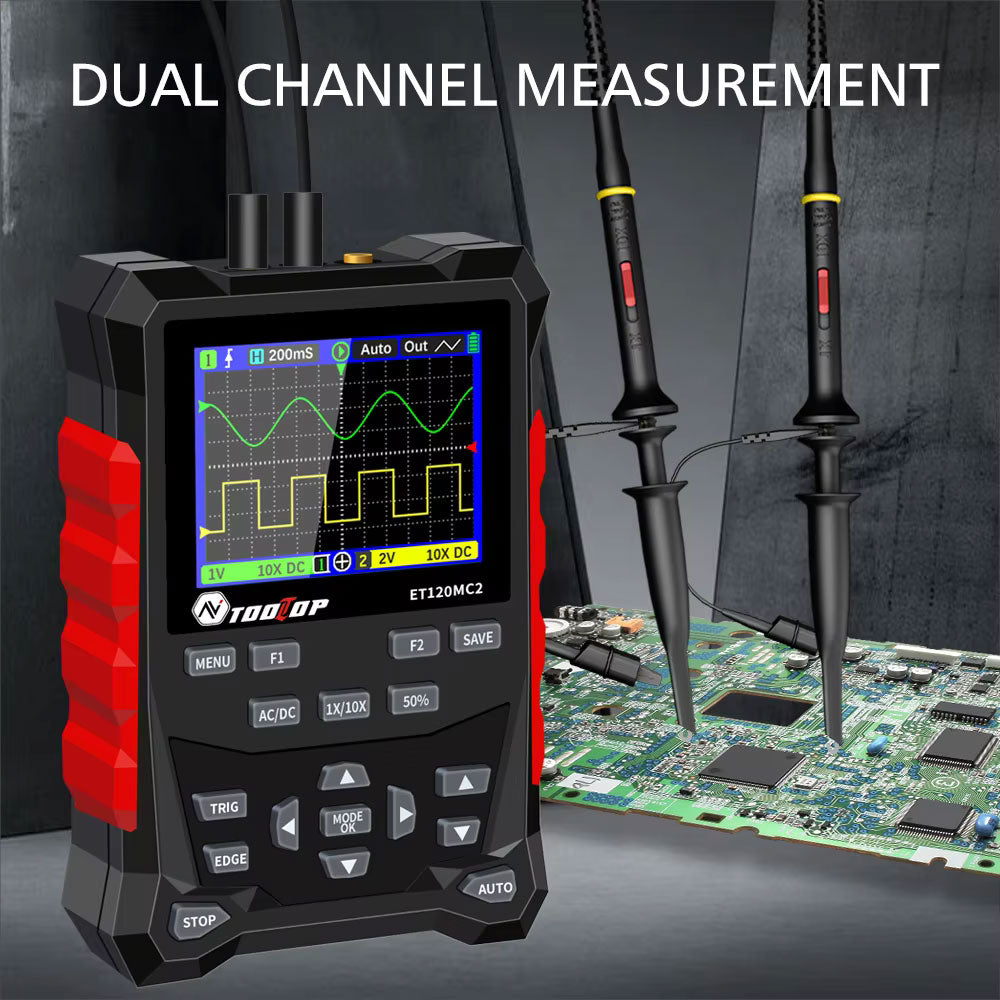 TOOLTOP ET120MC2 120MHz 500MS/s 2-Channel 2-IN-1 Handheld Auto Oscilloscope Portable Signal Generator