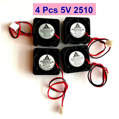4Pcs 5V Cooling Fan Brushless DC Cooler Fan 2510 25x25x10mm 5Blade Mini Small