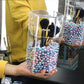 Transparent Makeup Brushes Holder Dust-Proof Makeup Organizer Box + Colorful Artificial Pearls