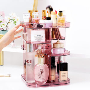 360° Rotating Makeup Organizer Adjustable Multi-tiered Cosmetic Storage Brush Jewelry Holder