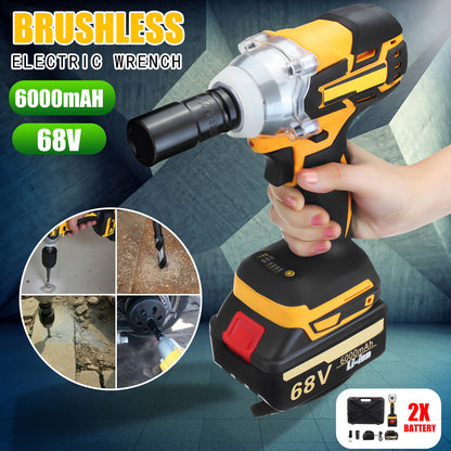 68V 6000mAh Cordless Wrench Electric Impact Wrench Brushless Wrench Tool 2 Batteries 1 Charger
