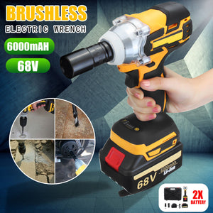 68V 6000mAh Cordless Wrench Electric Impact Wrench Brushless Wrench Tool 2 Batteries 1 Charger
