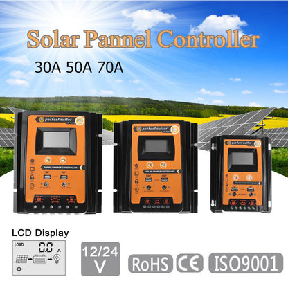 12V/24V 50A Solar Charge Controller for Charging Discharging Dual USB Output LCD Display Screen