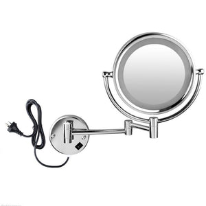 8.5" Wall Mount Lighted Makeup Mirror Folding 10x Magnification Double-Sided Chrome Finish