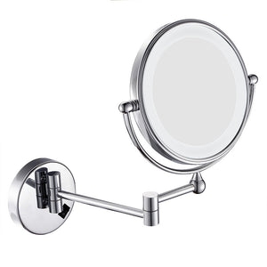 8" Wall Mount Lighted Makeup Mirror Folding 3x Magnification Double-Sided Chrome Finish