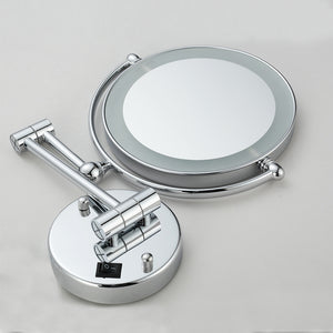 8" Wall Mount Lighted Makeup Mirror Folding 3x Magnification Double-Sided Chrome Finish
