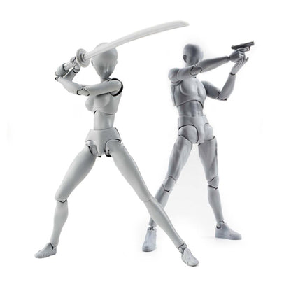2pcs Anime Figures Male + Female Action Figure Anime Set PVC Doll Figures Gray