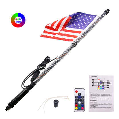1PC 4FT/1.2M RGB LED Whip 360° Spiral+Quick Release Base Remote Control for ATV/UTV