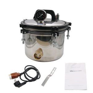 12L Pressure Steam Sterilizer Autoclave (Inner Bucket 8L) Anti-Burning Dual Heating High Pressure