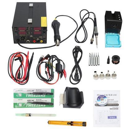 3 In 1 Soldering Rework Station 220V + Hot Air Gun + DC Power Supply with Full Accessories 909D+