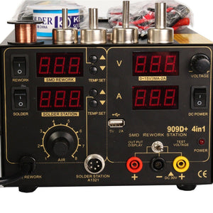 3 In 1 Soldering Rework Station 220V + Hot Air Gun + DC Power Supply with Full Accessories 909D+