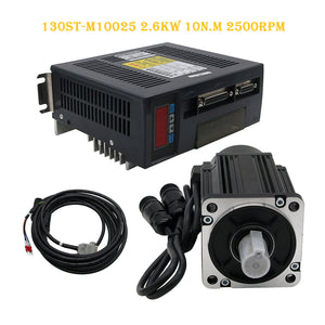 130ST-M10025 AC Servo Motor Kit 2.6KW 10N.M 2500RPM + Driver + Cables Servo Motor Kit