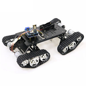 4WD Robot Tank Chassis Kit Black Chassis Shock Absorbing + 4pcs 12V 300RPM Motors with Encoder