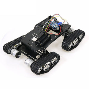 4WD Robot Tank Chassis Kit Black Chassis + Joystick Control + 4pcs 12V 300RPM Motors with Encoder
