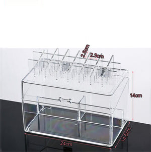 Lipstick Organizer Clear Lipstick Holder Makeup Organizer Box with Removable 24-Grid Shelf