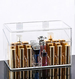 Lipstick Organizer Clear Lipstick Holder Makeup Organizer Box with Removable 24-Grid Shelf