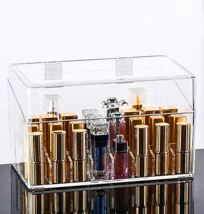 Lipstick Organizer Clear Lipstick Holder Makeup Organizer Box with Removable 24-Grid Shelf