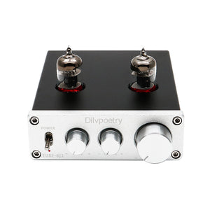 6J1 Tube Preamp HiFi Stereo Tube Preamplifier Treble Bass Tone Control TUBE-6J1 Silver Front Panel
