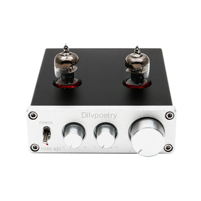 6J1 Tube Preamp HiFi Stereo Tube Preamplifier Treble Bass Tone Control TUBE-6J1 Silver Front Panel