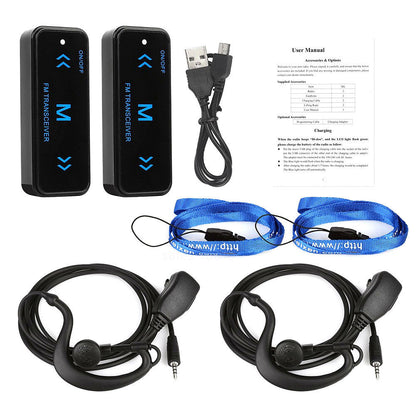 Pair of Headset Walkie Talkie Small w/Headsets USB Cables Hanging Straps for Hotel Beauty Saloon V108