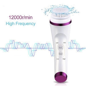 Ultrasonic Electrical Facial Cleansing Brush Rechargeable Waterproof Facial Beauty Massager Purple