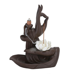 Backflow Incense Burner Waterfall Purple Sand Buddha Incense Burner with Lotus
