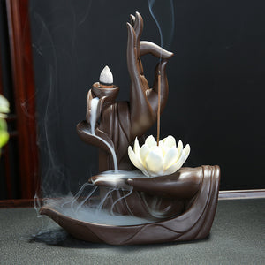 Backflow Incense Burner Waterfall Purple Sand Buddha Incense Burner with Lotus