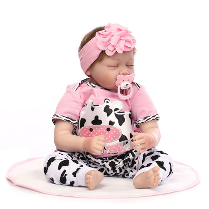 NPK Reborn Baby Dolls Silicone Soft Girl Toy 22 Inch 55cm Pink Cow Eyes Closed