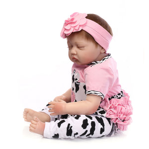NPK Reborn Baby Dolls Silicone Soft Girl Toy 22 Inch 55cm Pink Cow Eyes Closed