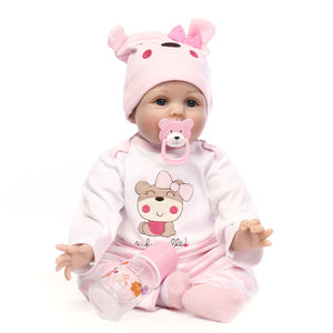 NPK Reborn Baby Doll Silicone Girl Toy Soft Toddler Girl Gift Doll Toys Pink