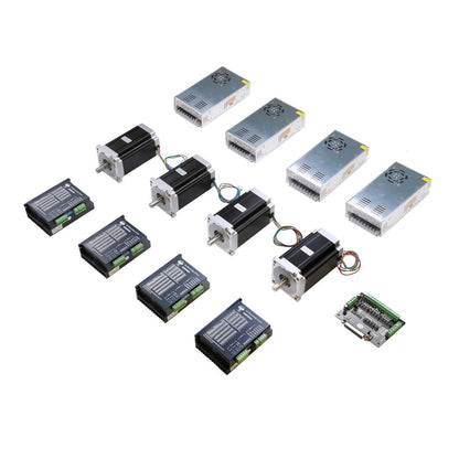 Nema34 Kit (4 34HS5435C-37B2 Stepper Motors+4 DM860A Drivers+4 350W-60V Power Supply+Breakout Board)