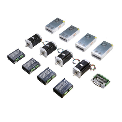 Nema34 Kit (4 34HS5435C-02B2 Stepper Motors+4 DM860A Drivers+4 350W-60V Power Supply+Breakout Board)