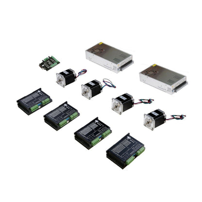 4Axis Nema23 Kit (4 23HS8430 Stepper Motors+4 DM542A Drivers+2 350W-36V Power Supply+Breakout Board)
