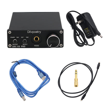 HiFI Headphone Amplifier DAC Decoder 24Bit/192kHz Coaxial/Optical/USB Stereo Audio DAC-X6 PRO Black