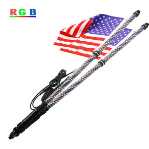 2pcs 5FT/1.5M RGB LED Whip 360° Spiral &amp; Quick Release Base Remote Control for ATV UTV NA101