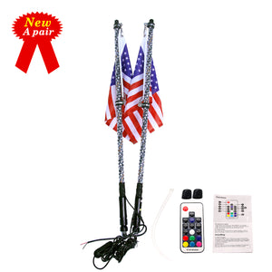 2pcs 3FT/0.9M RGB LED Whip 360° Spiral &amp; Quick Release Base Remote Control for ATV UTV NA101