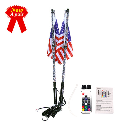 2pcs 3FT/0.9M RGB LED Whip 360° Spiral &amp; Quick Release Base Remote Control for ATV UTV NA101