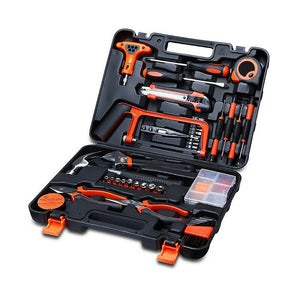 82Pcs Hardware Tool Kit Car Tool Wrench Socket Pliers Hammer Hacksaw+ Carry Box Home
