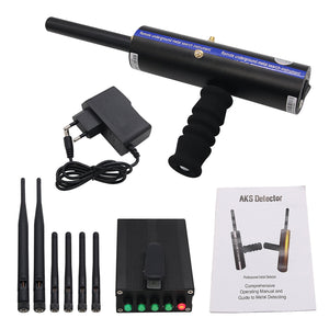 AKS Long Range Gold Metal Detector Gems Diamond Finder Black w/ Six Antennas Cardboard Box Packing