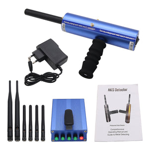 AKS Long Range Gold Metal Detector Gems Diamond Finder Blue w/ Six Antennas Cardboard Box Packing