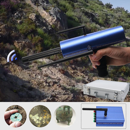 AKS Long Range Gold Metal Detector Gems Diamond Finder Blue w/ Six Antennas Aluminum Carry Case