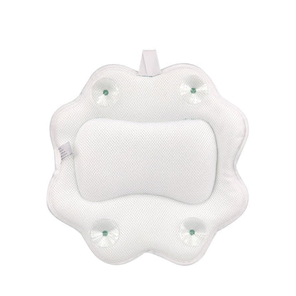Non-Slip Spa Bathtub Pillow Sunflower Shape Machine Washable 5D Air Mesh w/ Suction Cups Hook White
