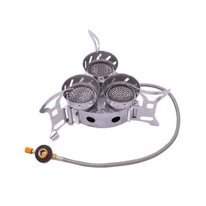 11000W Camping Outdoor Gas Burner Stove Mini Backpacking Stove Windproof w/ 3 Burners