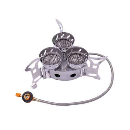 11000W Camping Outdoor Gas Burner Stove Mini Backpacking Stove Windproof w/ 3 Burners