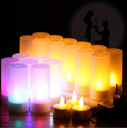 12 Flickering Rechargeable LED Tea Light Candles Flameless for Dinner Wedding Party
